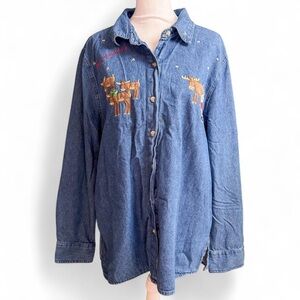 Embroidered Denim Button-Up Shirt